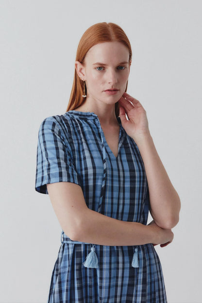 Shayla Dress Reversible Blue Check