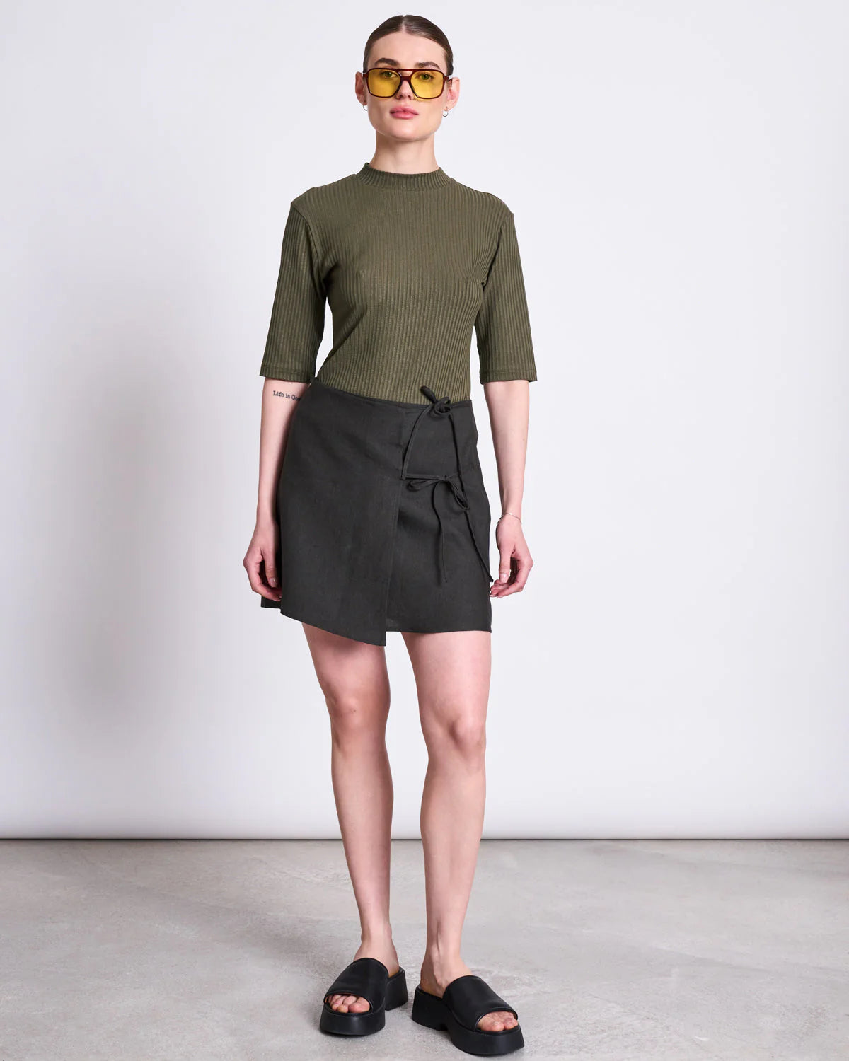 Nina Lyocell Rib T-Shirt - Dark Olive