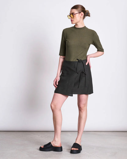 Nina Lyocell Rib T-Shirt - Dark Olive