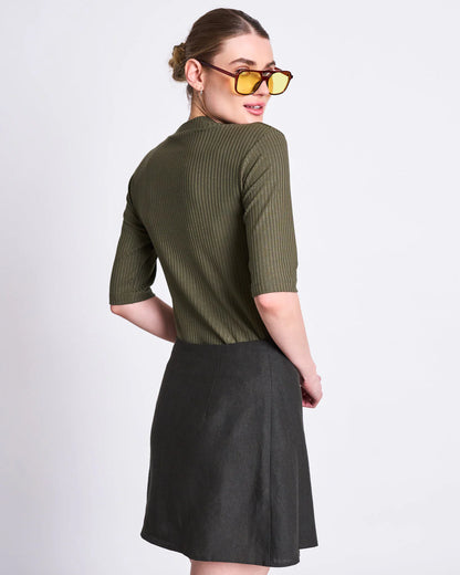 Nina Lyocell Rib T-Shirt - Dark Olive