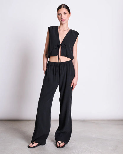 Stroget Crinkle Tie Top - Black