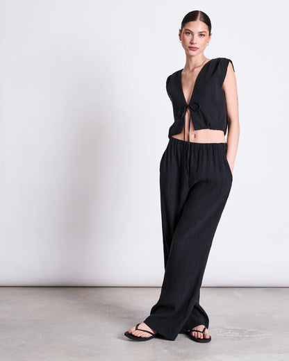 Stroget Crinkle Tie Top - Black
