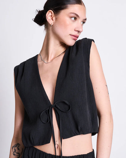 Stroget Crinkle Tie Top - Black
