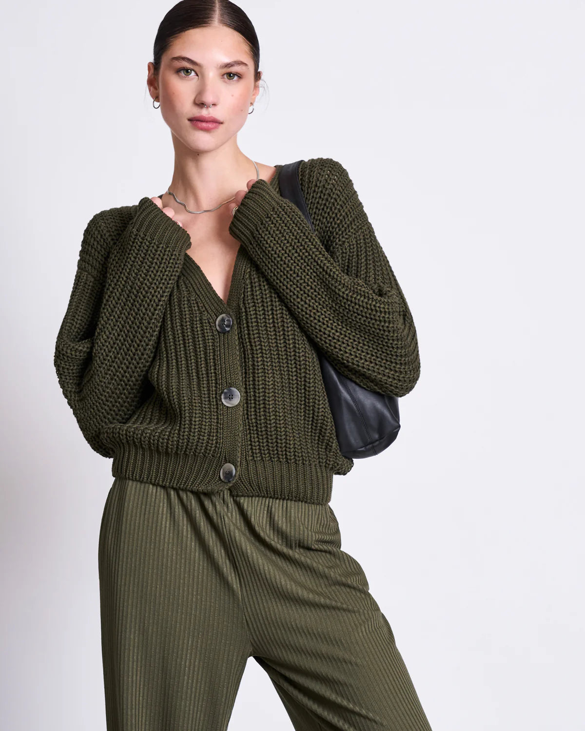 Jan n June - LENA Cardigan - Dark Olive