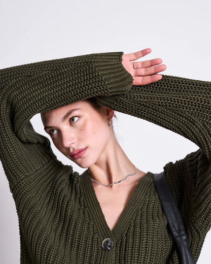 Jan n June - LENA Cardigan - Dark Olive