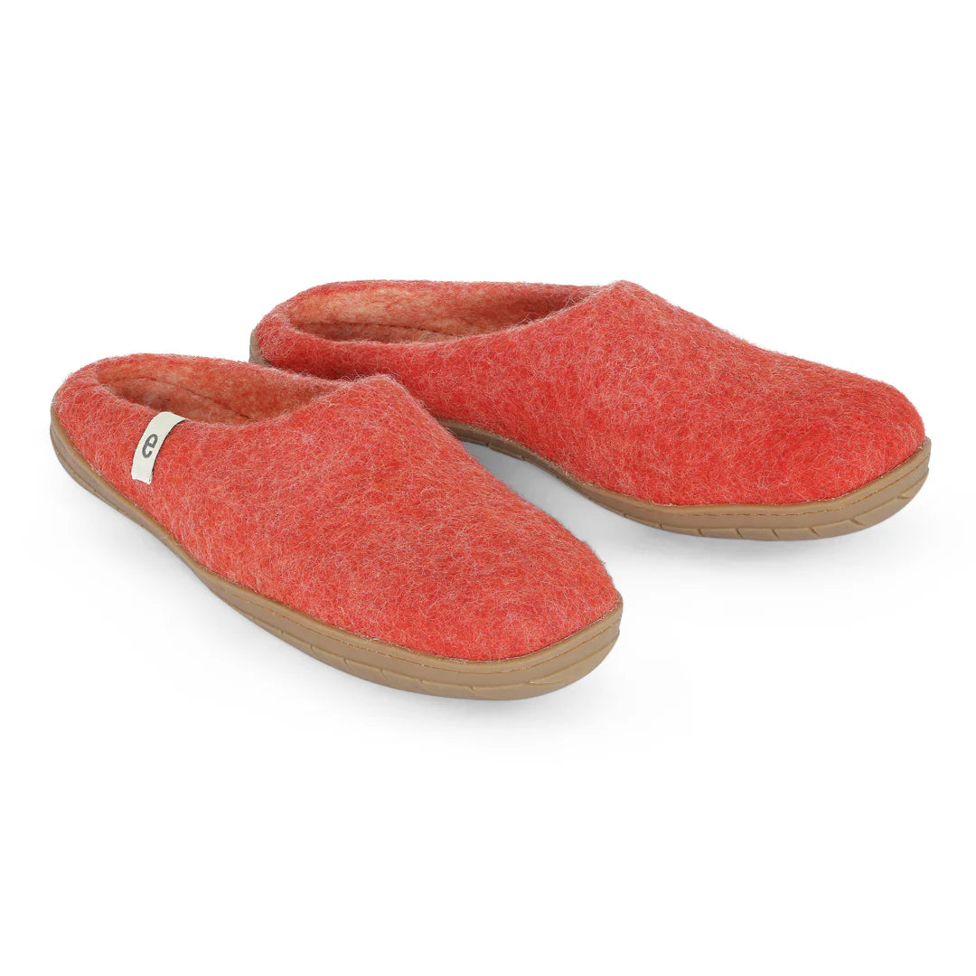 Slip on Wool Slipper with Rubber Sole | Rusty Red