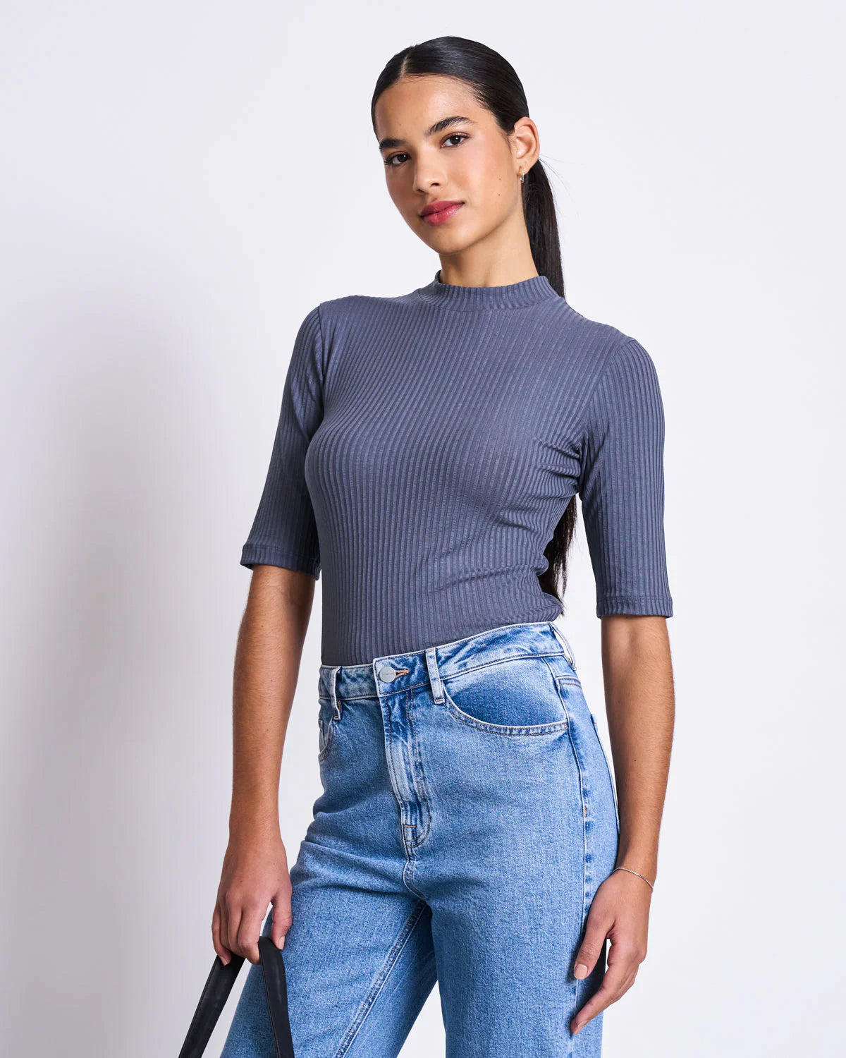 Nina Lyocell Rib T-Shirt - Turbulence