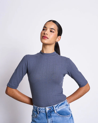 Nina Lyocell Rib T-Shirt - Turbulence