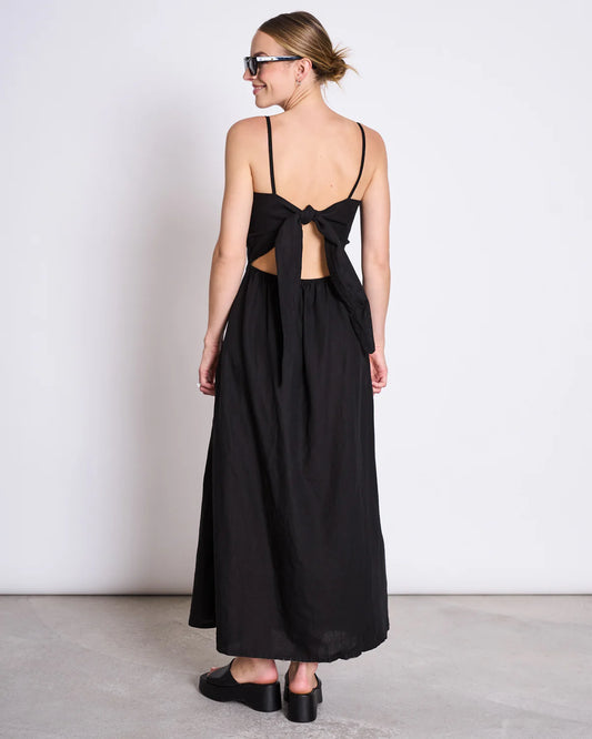 Linen Bow Dress Leuven - Black