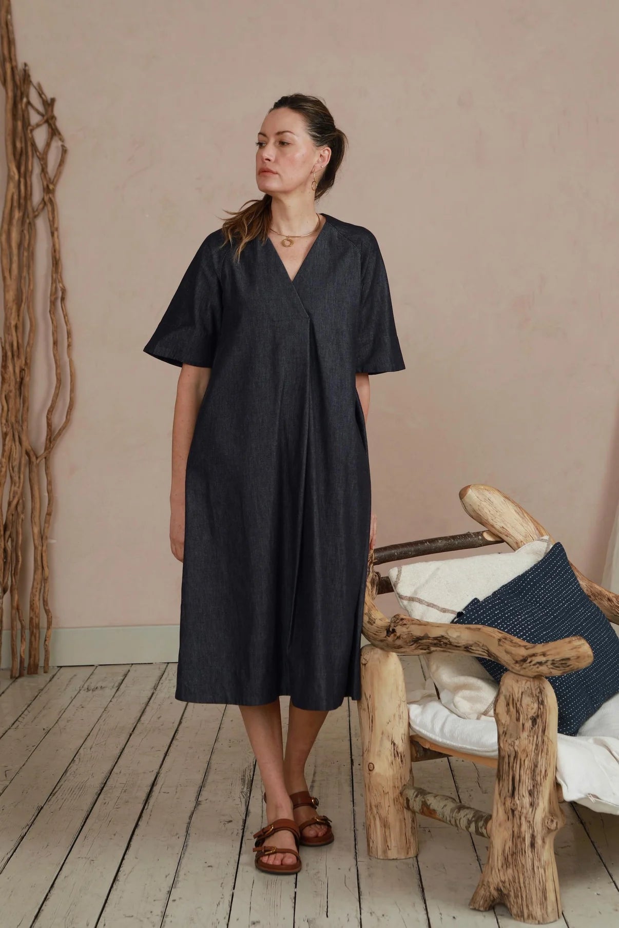 Rebecca Dress in Denim Indigo Chambray