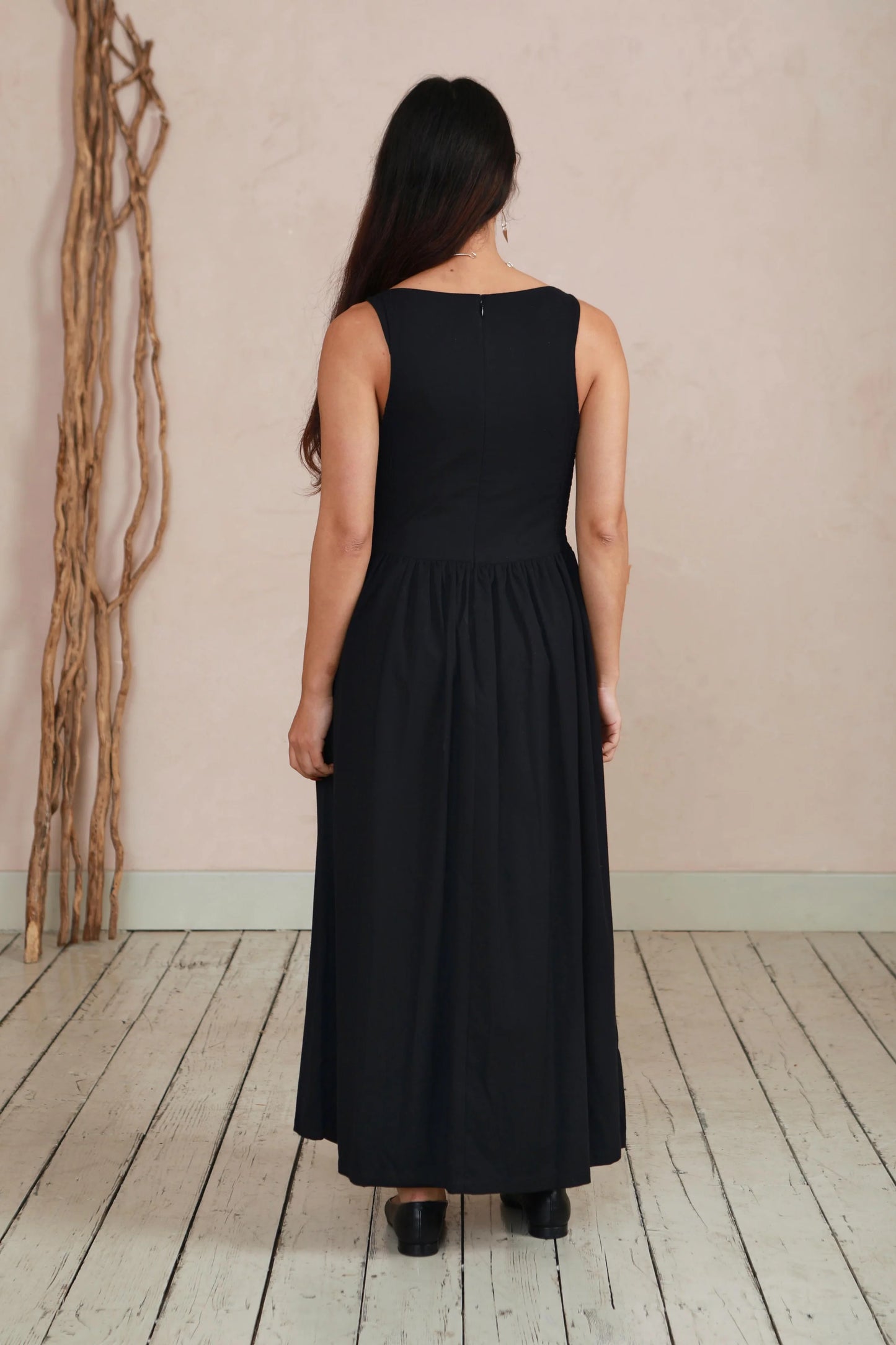 The Celia Cowl Neck Dress in Black Twill
