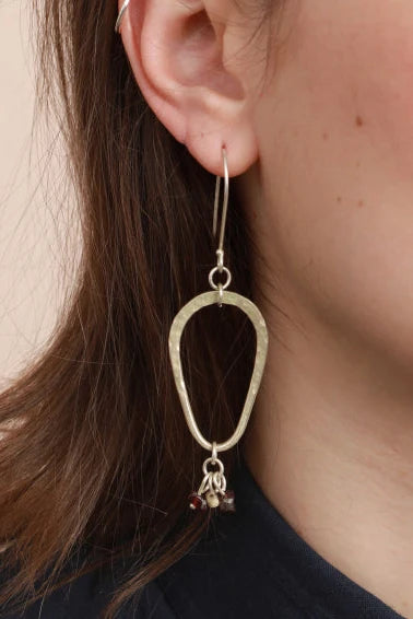 Oval Garnet Earrings - Silver Plated