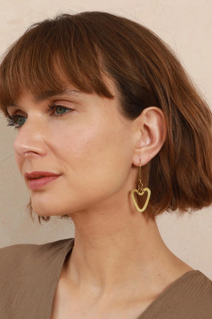 Textured Heart Earring Brass