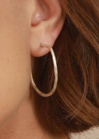 Beaten Hoop Earrings - Silver Plated
