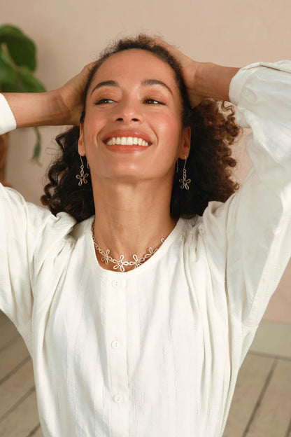 Laura Hand Woven Lace Weave White Blouse