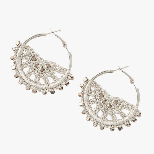 Small Open Web Crochet Earrings - Silver