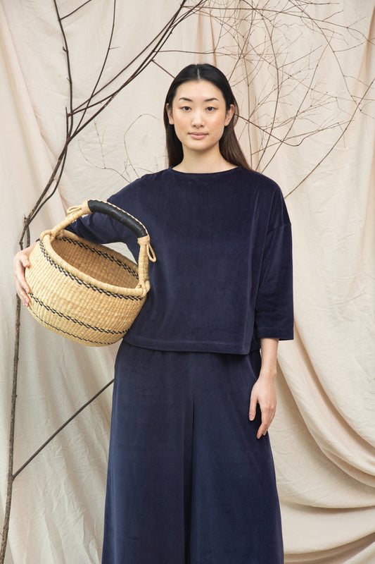 Divya Organic Cotton Velour Top Night Sky Navy