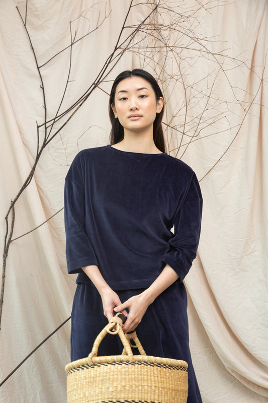 Divya Organic Cotton Velour Top Night Sky Navy