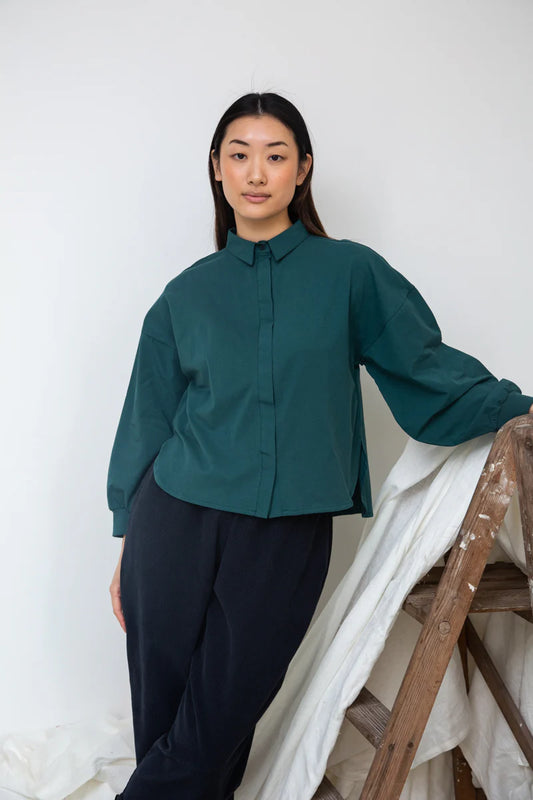 Konara Organic Cotton Jersey and Poplin Shirt Pine