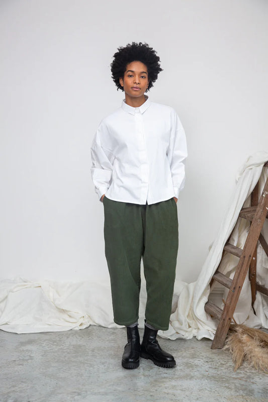 Konara Organic Cotton Jersey and Poplin Shirt White