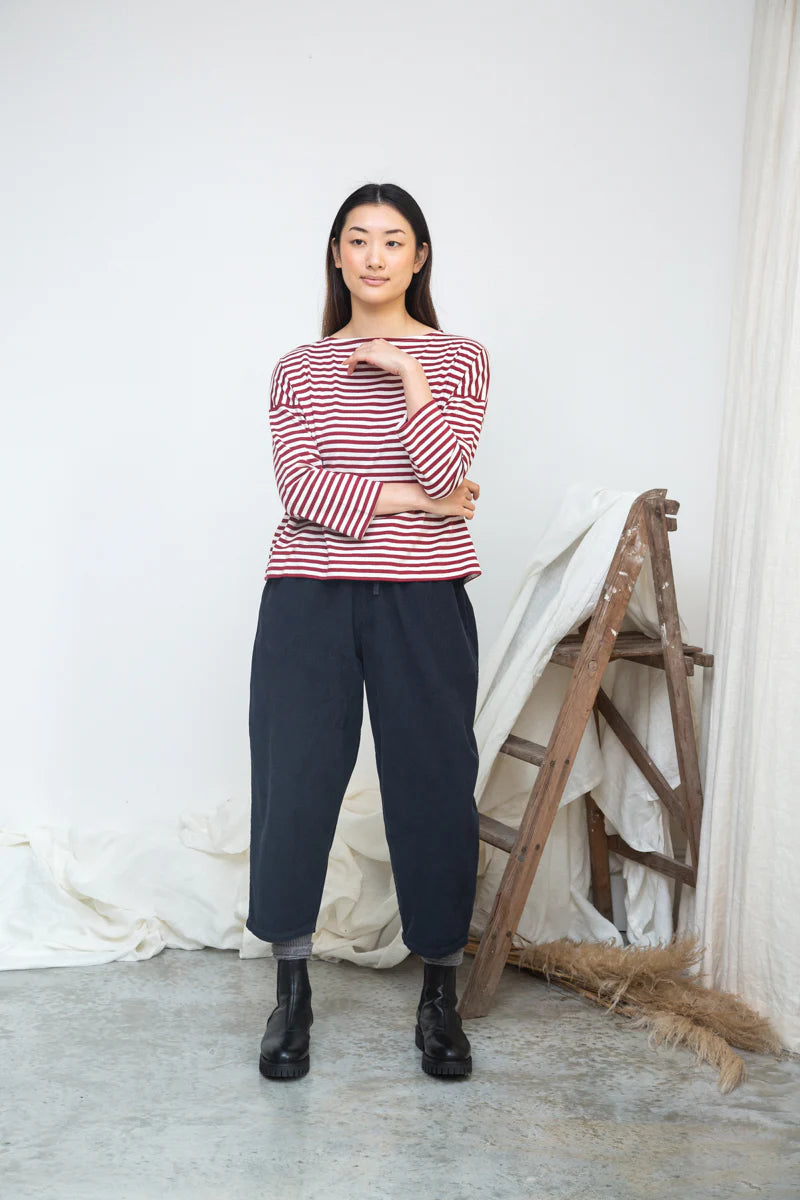 Leia-Sue Organic Cotton Stripe Jersey Top Burgundy and Off-White Stripe
