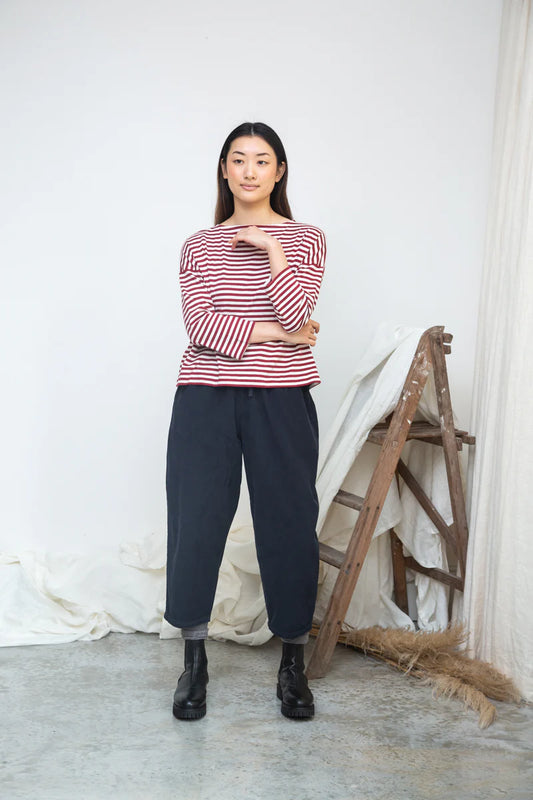 Leia-Sue Organic Cotton Stripe Jersey Top Burgundy and Off-White Stripe