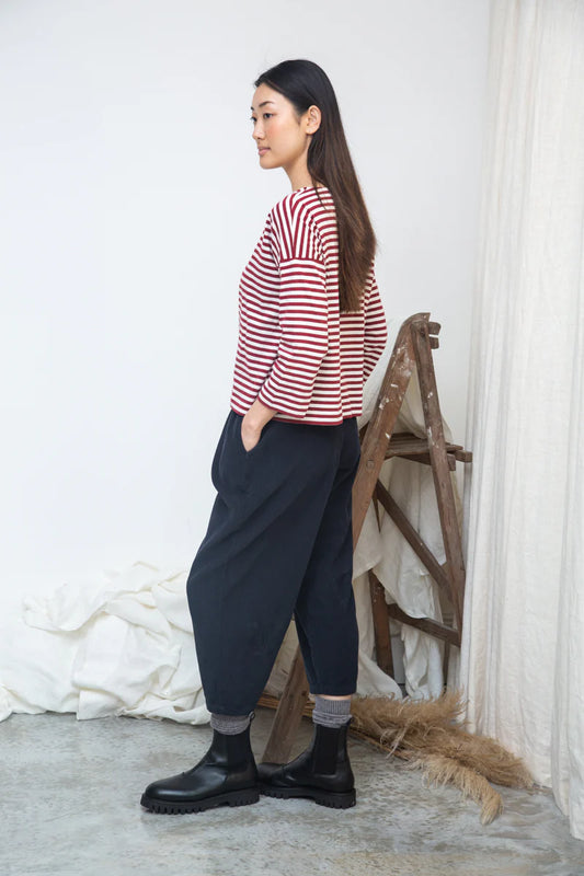 Leia-Sue Organic Cotton Stripe Jersey Top Burgundy and Off-White Stripe