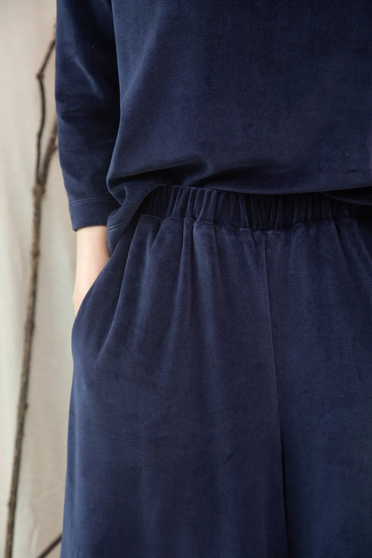 Odette Organic Cotton Velour Trousers Night Sky Navy