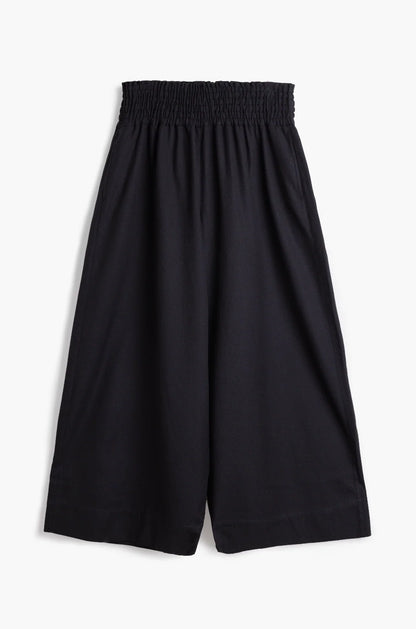 Wide Leg Trousers in Handwoven Organic Cotton - (Medium Weight Twill) - Solid Black