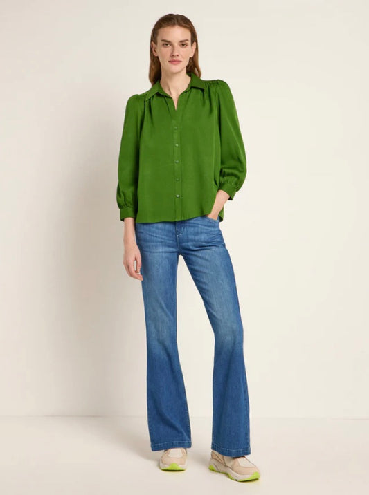 Green Tencel Ruffled Blouse