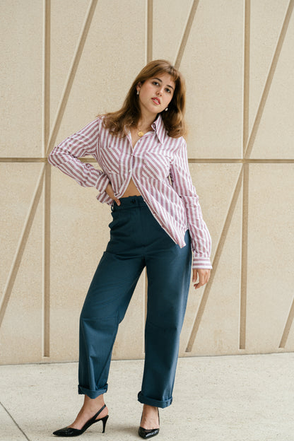 Rene Shirt - Burgandy Stripe
