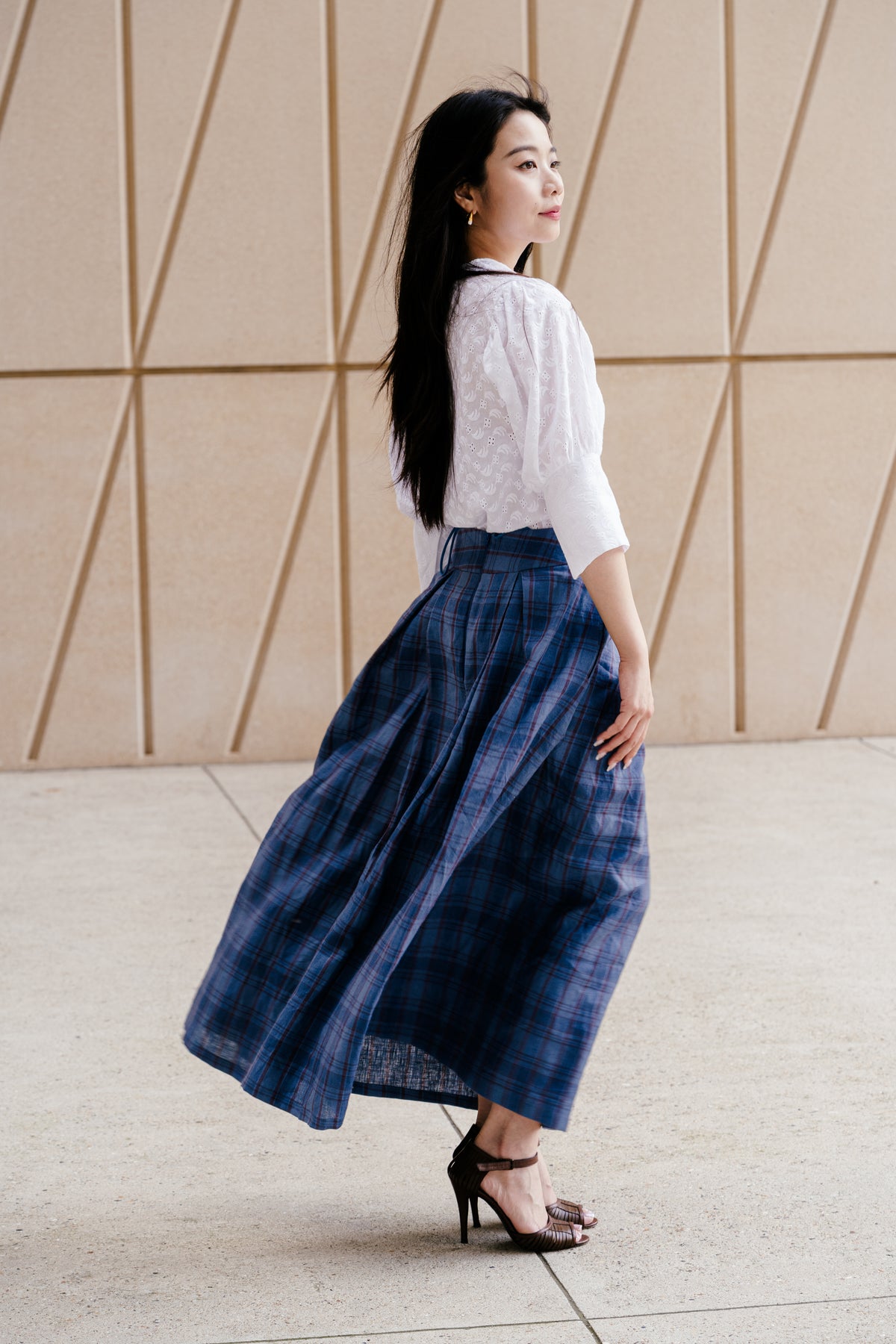Valery Maxi Skirt - Navy Check