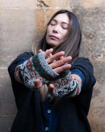 Liv Fair Isle Fingerless Mittens - Mint