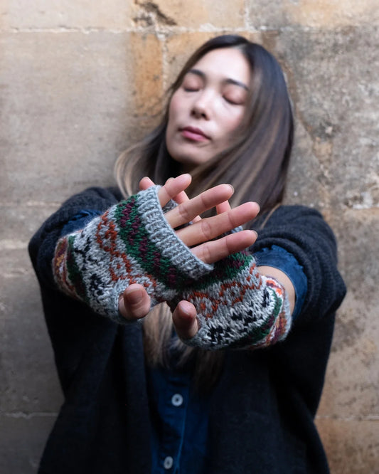 Liv Fair Isle Fingerless Mittens - Mint