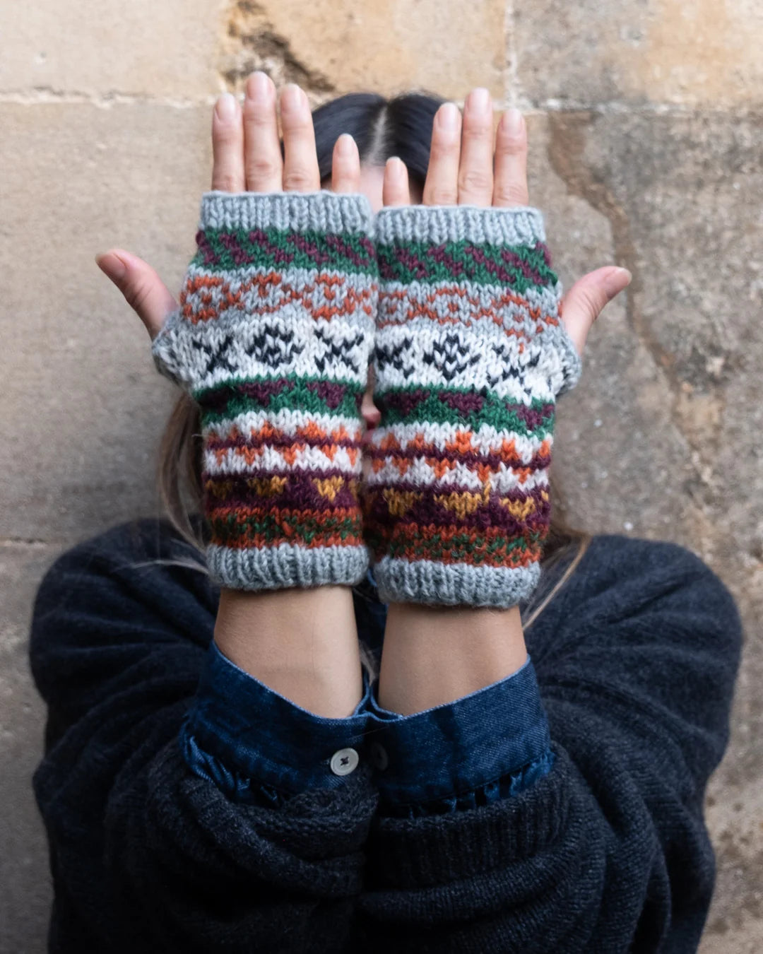 Liv Fair Isle Fingerless Mittens - Mint