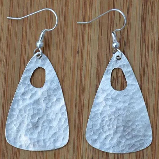 Rounded Triangle with hole Silver Plated Bombolulu Earrings