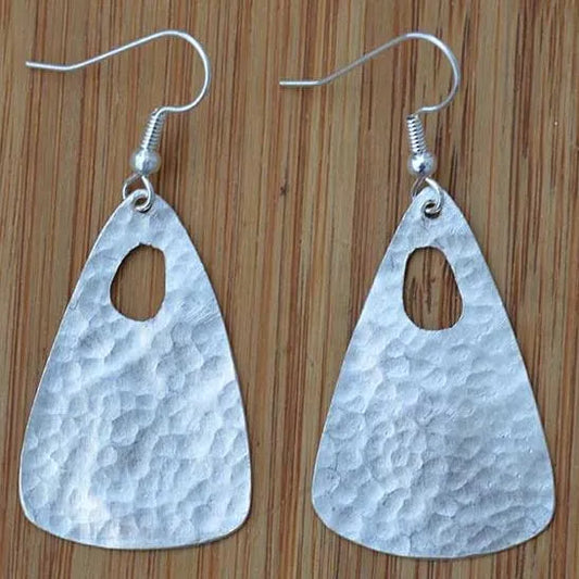 Rounded Triangle with hole Silver Plated Bombolulu Earrings