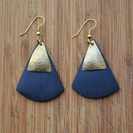 Black Wood and Brass Triangle Bombolulu Earrings