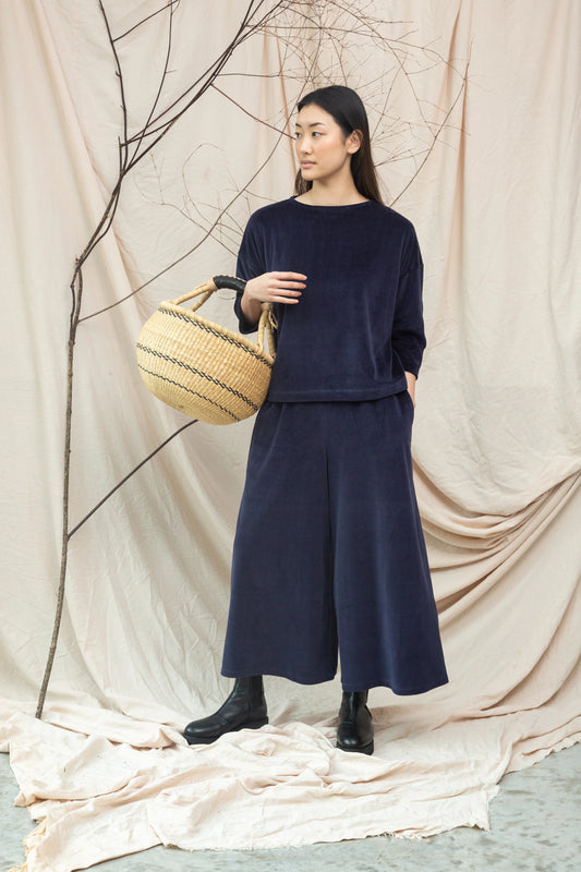 Odette Organic Cotton Velour Trousers Night Sky Navy