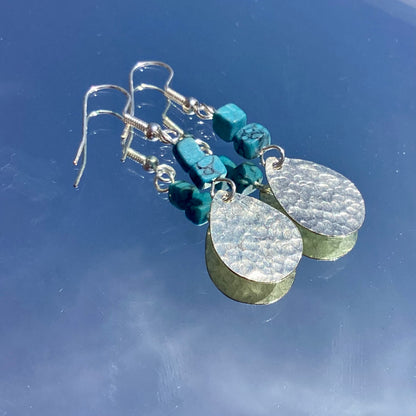 Bombolulu Small Oval Turquoise Chip Earrings - Sliver Plated