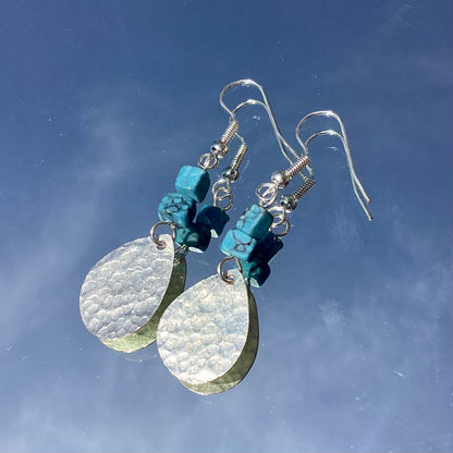 Bombolulu Small Oval Turquoise Chip Earrings - Sliver Plated