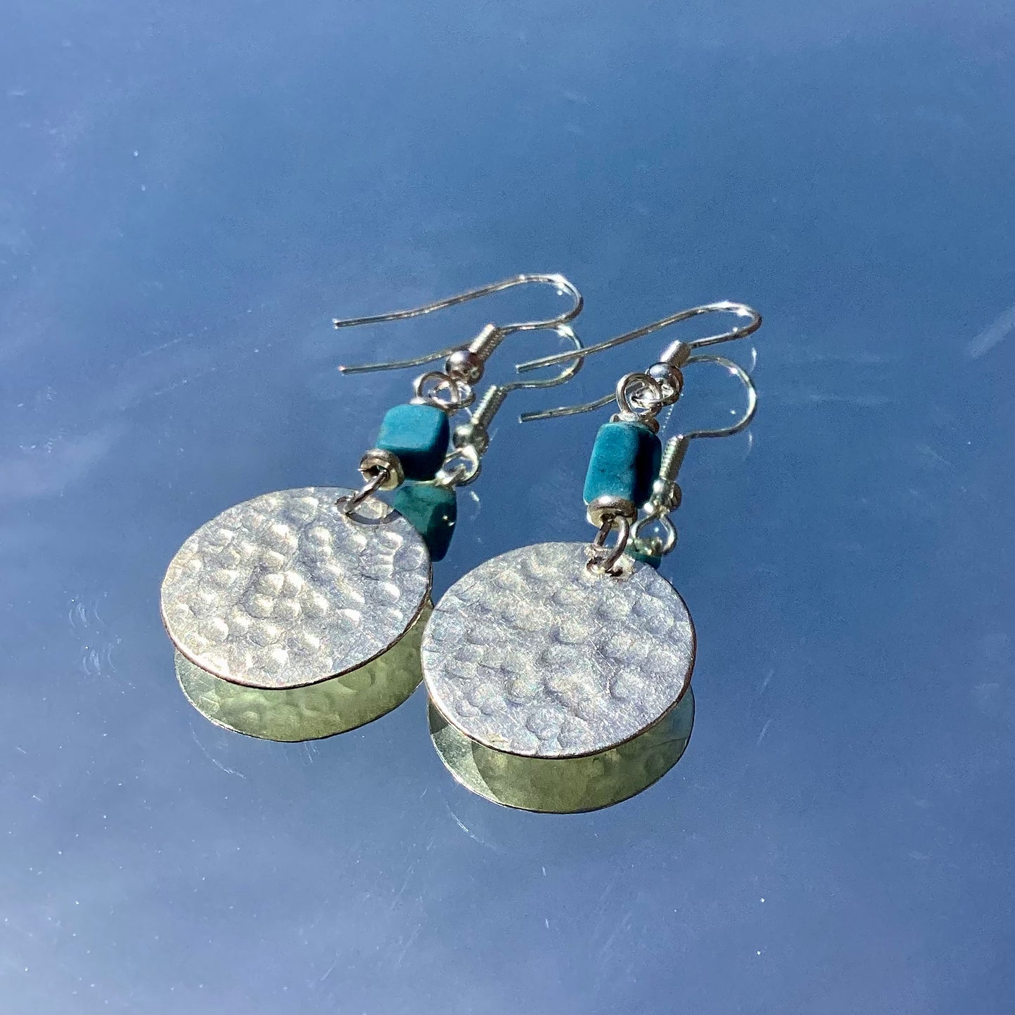 Silver Disc + Turquoise Chip Earrings