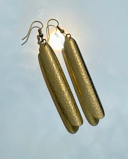 Bombolulu Medium Long Slim Leaf Earring - Brass