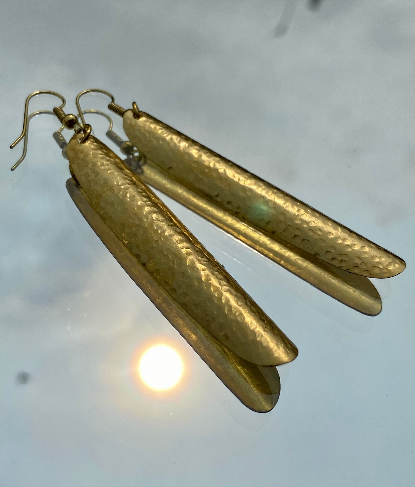 Bombolulu Medium Long Slim Leaf Earring - Brass