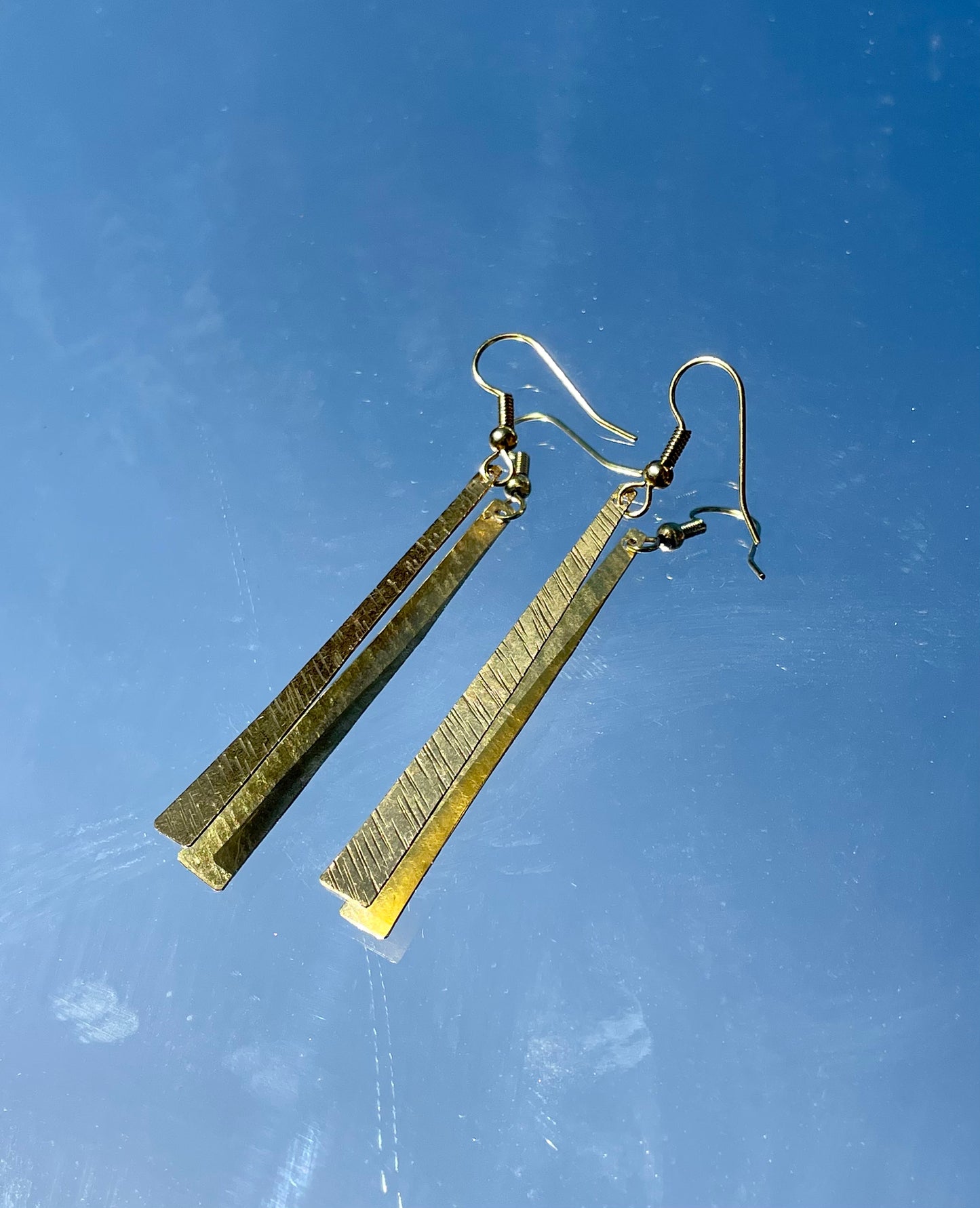 Brass Long Thin Earrings