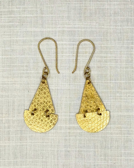 Petal Drop Cross-Hatch Earrings Brass