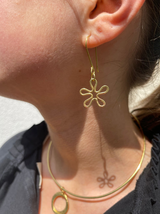 Flower Earrings - Brass