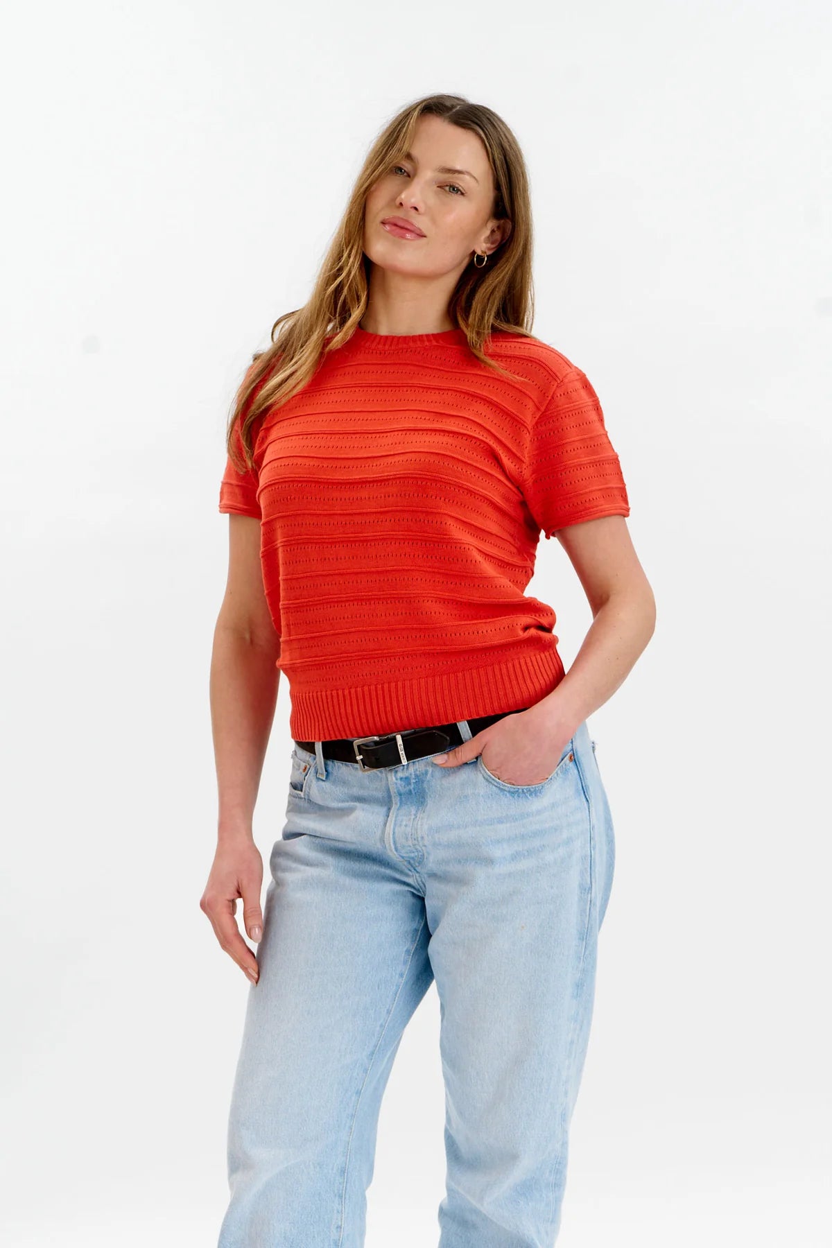 Posey Pointelle Tee Red