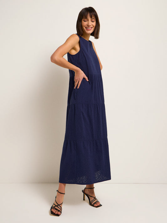 Lanius - Maxi Dress with Embroidery - Nightblue