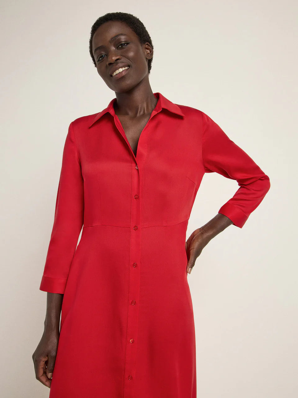 Red Tencel Midi Dress